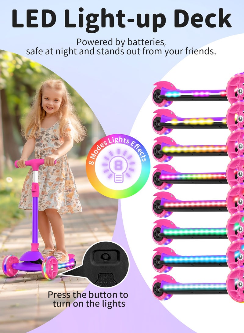 بيليف سكوتر للأطفال، سكوتر ثلاثي العجلات للأطفال مزود بعجلات ودواسات مضيئة بتقنية LED، سكوتر ثلاثي العجلات قابل للطي ومناسب للأطفال الصغار من الفتيات والفتيان، 4 مستويات قابلة للتعديل للارتفاع، دواسات مقاومة للانزلاق، خفيف الوزن وسهل الحمل، يتم التوجيه بالانحناء، سطح عريض للغاية، عجلات مضيئة للأطفال من عمر 3 سنوات فما فوق - Image 2